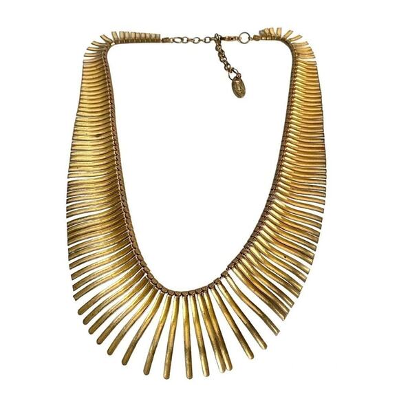 Vintage Gold Bib Necklace Etruscan Tribal Cleopatra Style Indian Tanjore 21” - Picture 1 of 13